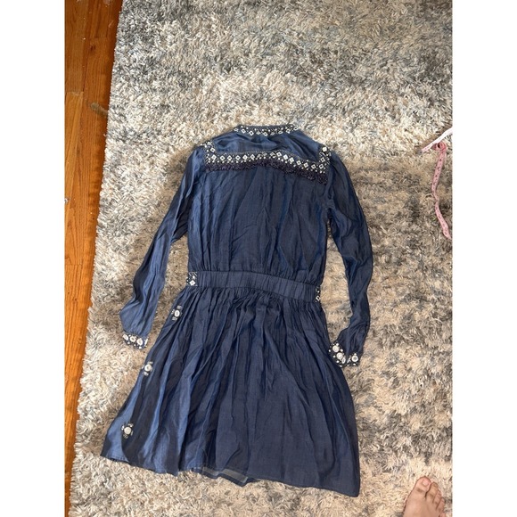 Boston Proper Beaded Denim Dress Beaded Detail Cowgirl Chic Concert Festival 8 - Picture 9 of 10